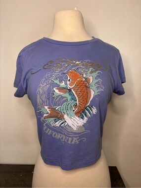 Ed Hardy Purple Tee with Orange Koi Graphic